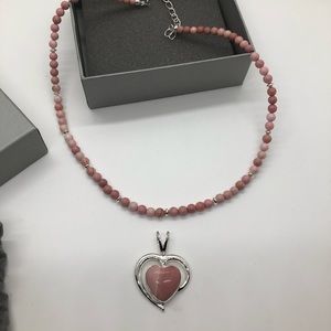 Pink Heart Stone Necklace for Ladies